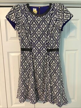 Ali Ro Purple, Black and Cream Patterned Fit-and-Flare Dress